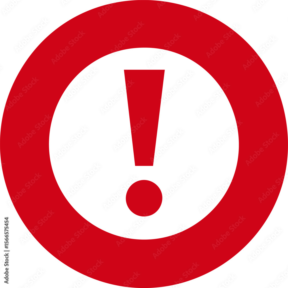 Poster Red alert symbol with exclamation mark in a circle representing warning
