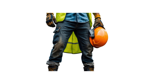 Construction Worker Holding Safety Helmet, Close-up