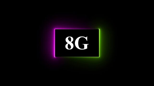 High-tech glowing 8g icon animation, on black background 8g high speed network communication technology animation 8g internet networking technology text icon.