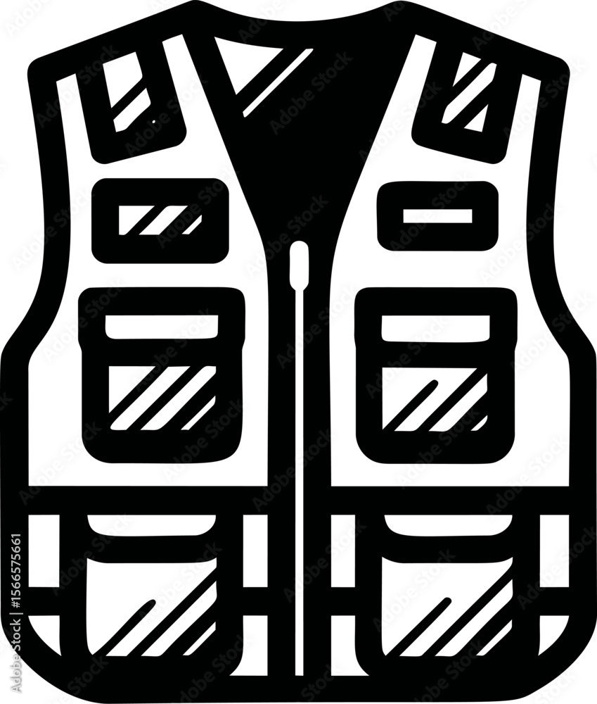 Poster black and white icon of a tactical vest with multiple pockets