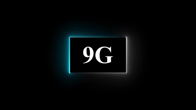 High-tech glowing 9g icon animation, on black background 9g high speed network communication technology animation 9g internet networking technology text icon.
