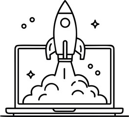 Obraz premium Rocket launching from laptop screen symbolizing startup digital growth
