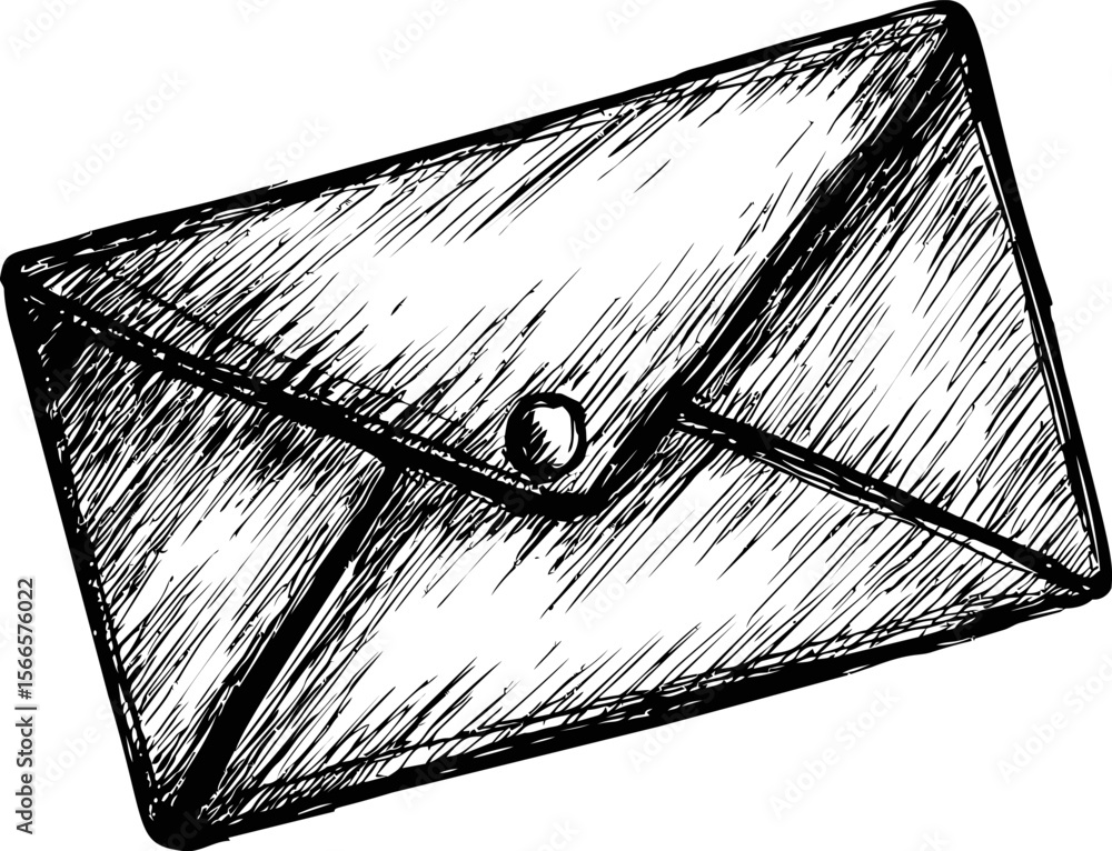 Poster sketch of a closed envelope with a button detail, monochrome drawing style