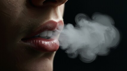 Female Lips Exhaling Vapor Close-up