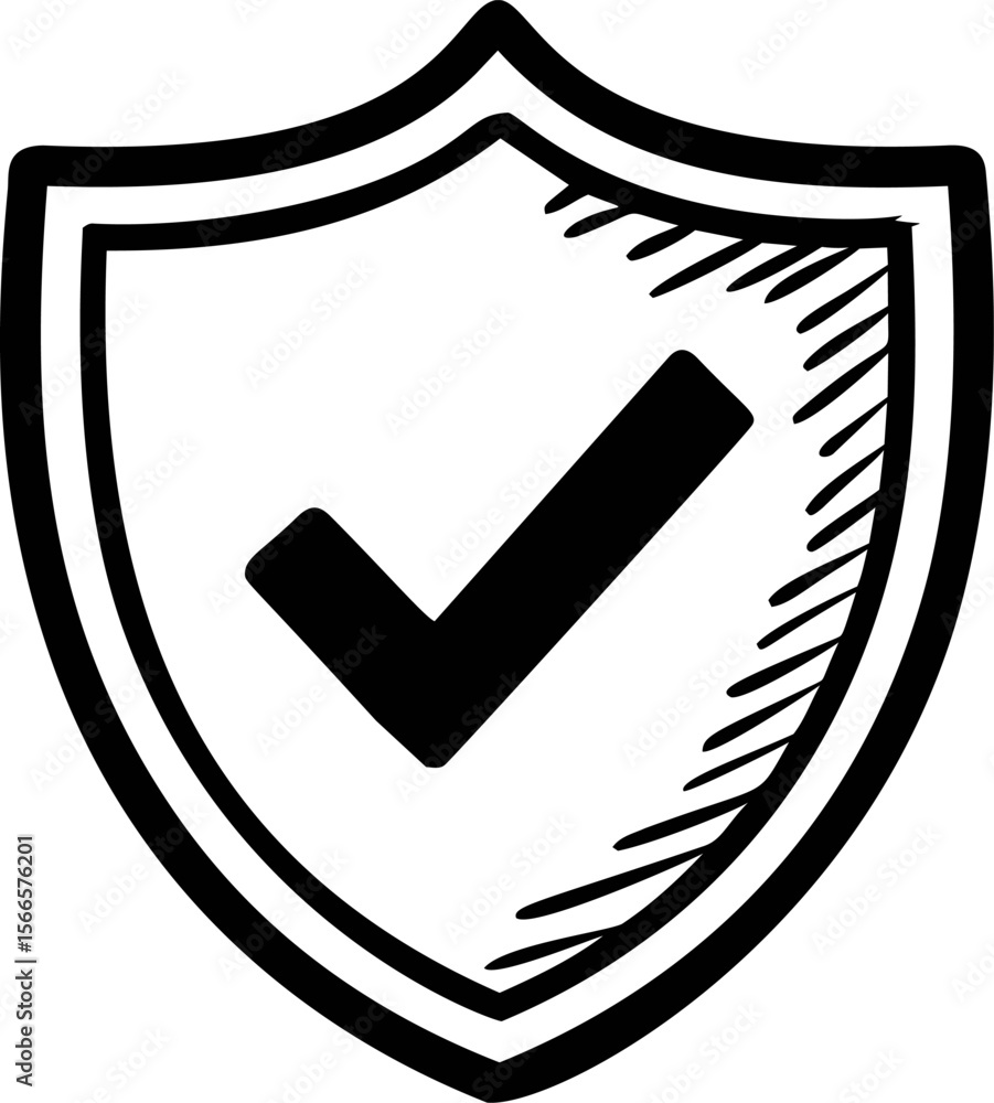 Poster Shield outline with a bold checkmark symbolizing security and protection