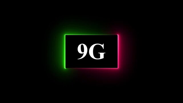 High-tech glowing 9g icon animation, on black background 9g high speed network communication technology animation 9g internet networking technology text icon.