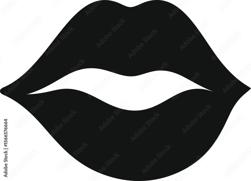 Poster silhouette of lips with a playful expression, minimal black and white design