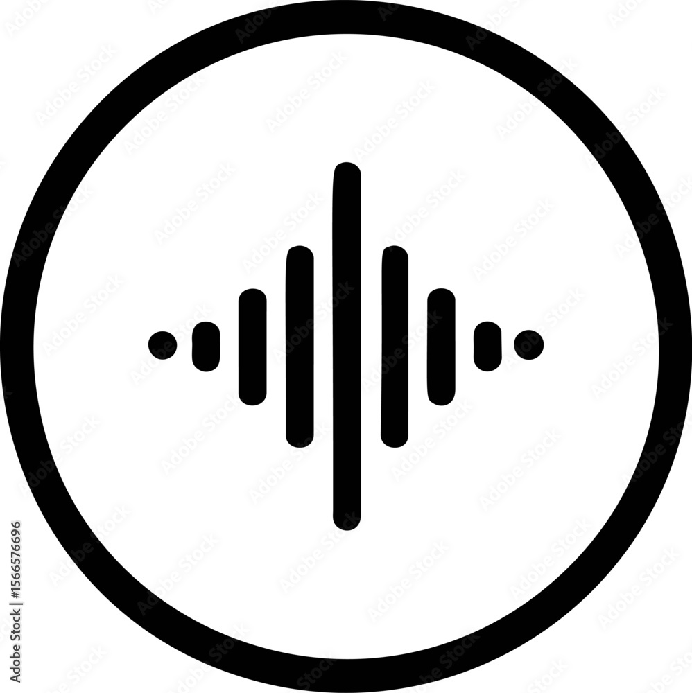Poster black sound wave icon inside a circular border