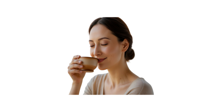 Woman Enjoying a Moment of Calm with a Warm Drink