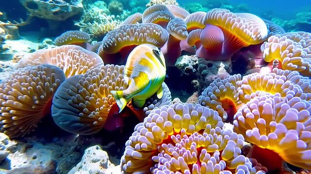 Colorful fish and vibrant marine life thrive in a tropical underwater coral reef 4k animal video 