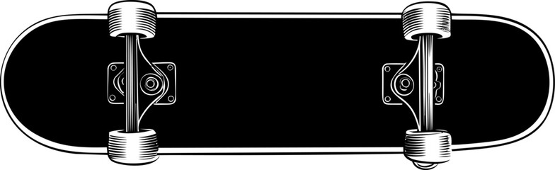 Obraz premium Black skateboard deck with white detailed illustration of wheels and trucks