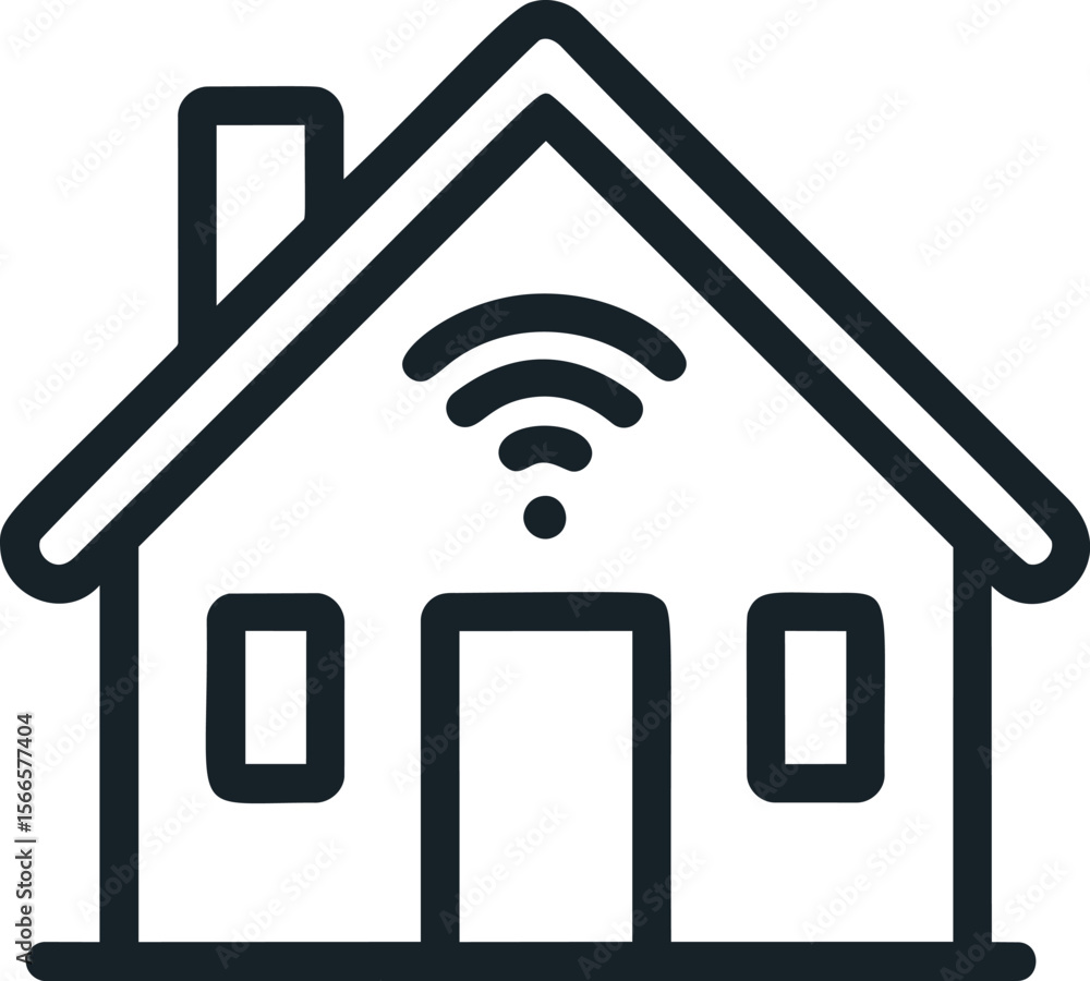 Poster black and white icon of a smart home with wifi signals