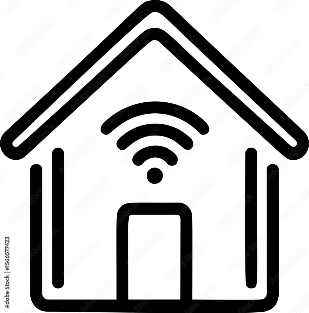 Poster Outline of a house with wifi signal inside indicating smart home concept