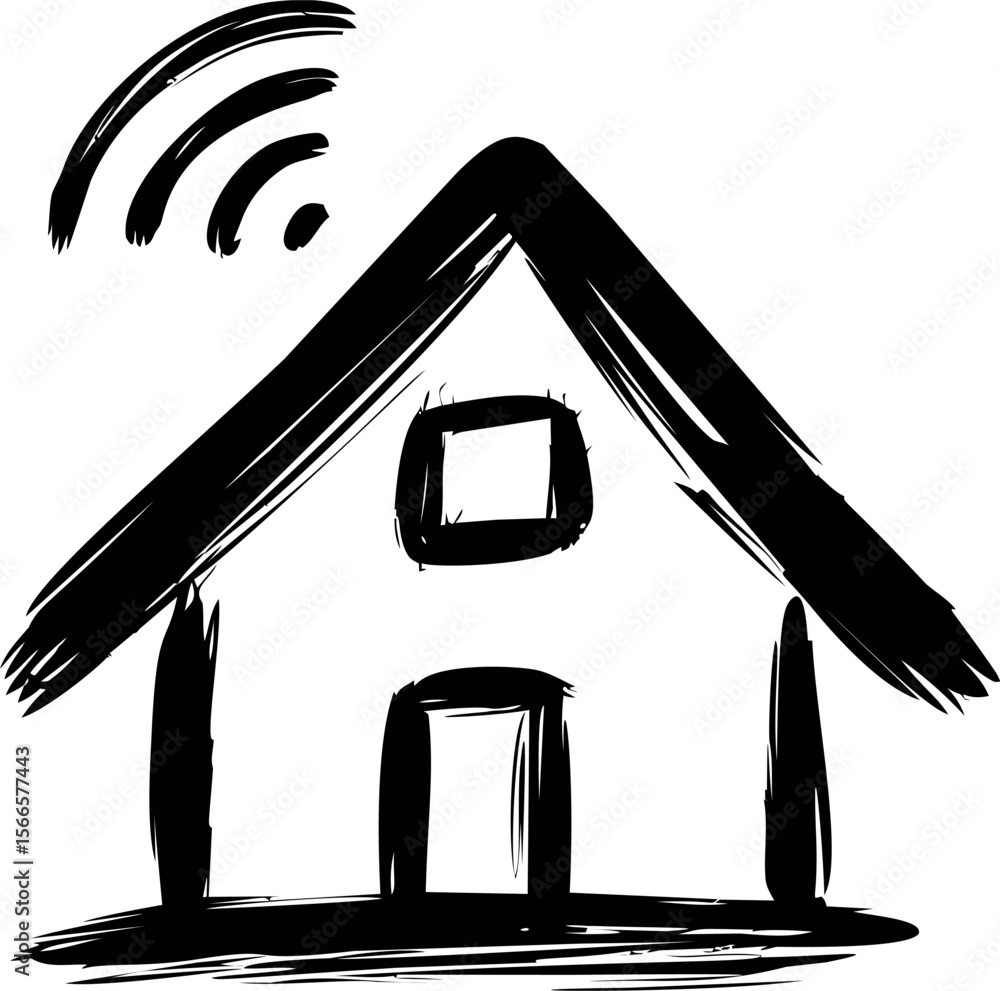 Poster simple black brushstroke smart home symbol with wifi waves