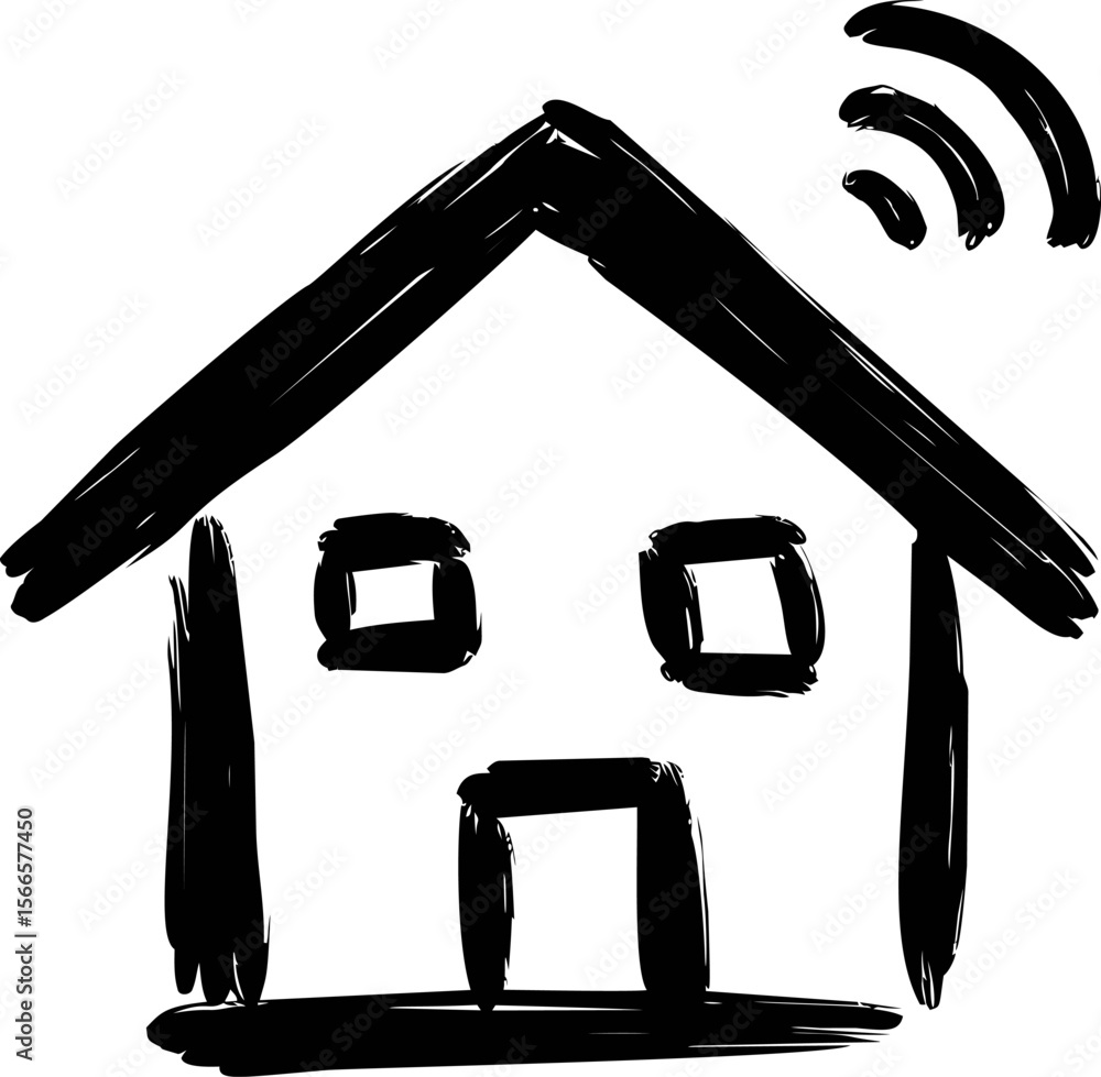 Poster black brush stroke house with wifi signal and simple design