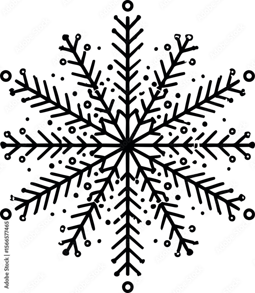 Poster Black and white intricate snowflake design with geometric patterns