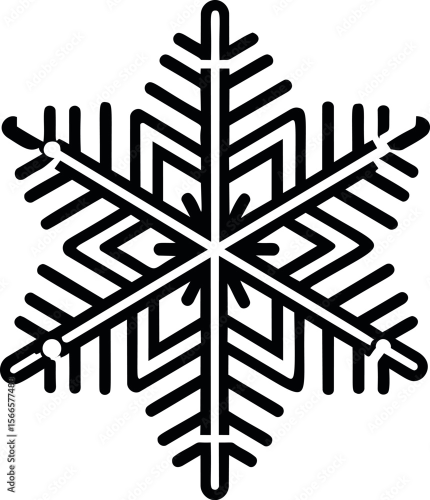 Poster black and white geometric snowflake design in linear style illustration