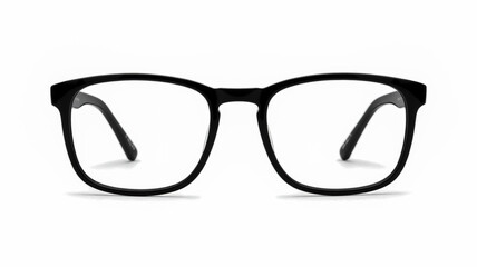 A product photo of black rectangular eyeglasses with clear lenses against a pure white background.