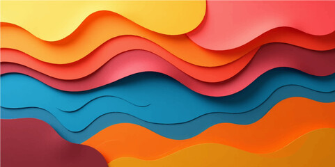 Abstract colorful background vector illustration with a vibrant rainbow wave design and a curved texture of blue, orange, and light lines perfect for web banners or artistic wallpaper