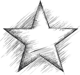 Sketch of a five-point star with dynamic lines and shading, abstract art illustration