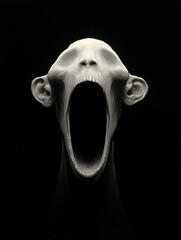 Surreal screaming head with hollow mouth