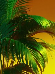 A Lush Palm Tree Against a Warm Orange Backdrop