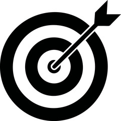 Black and white target with arrow hitting bullseye, symbol of precision