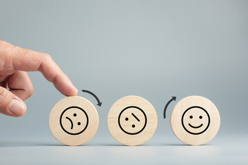 Turn negative feedback into positive. Symbolic image of improving feedback, shifting emotions, and...