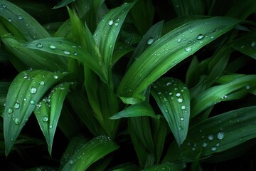 Obraz premium A Close-Up of Water Droplets on Lush Green Leaves