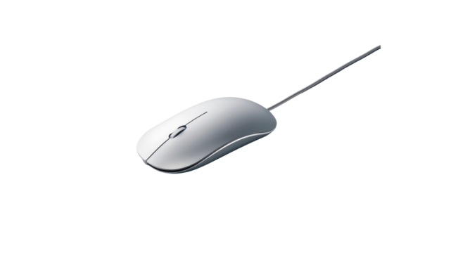Sleek Wireless Computer Mouse with Long Cable Isolated on Transparent Background