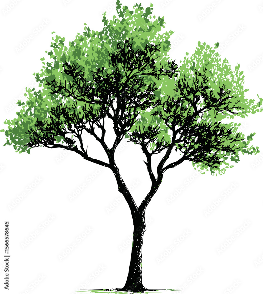 Poster detailed sketch of a lush green tree with a sturdy trunk