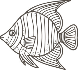 Obraz premium Black and white line drawing of a striped tropical fish illustration