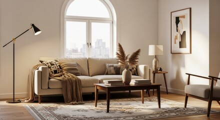 Living Room Interior Design with Modern Furniture and Natural Light