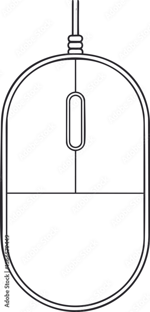 Poster Outline of a computer mouse in black lines vector illustration
