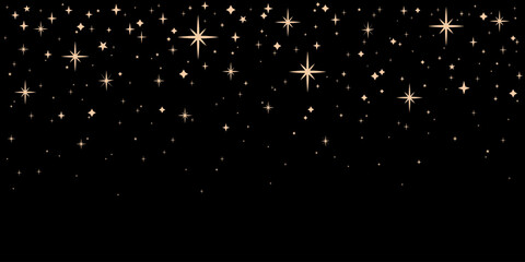 Golden stars on a black background are falling down