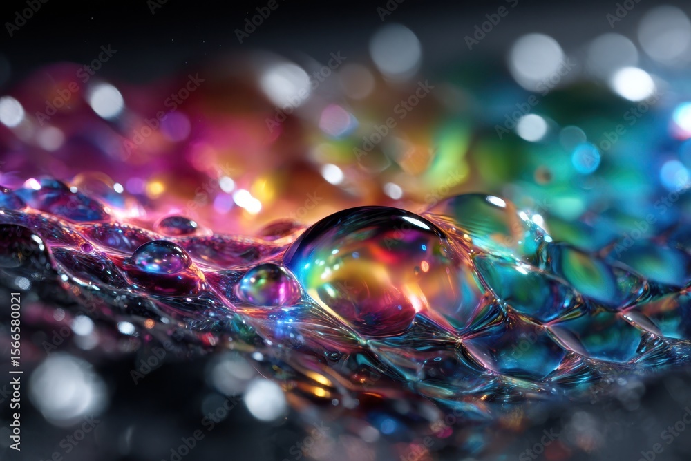 Poster colorful water droplets create a mesmerizing abstract display on a surface