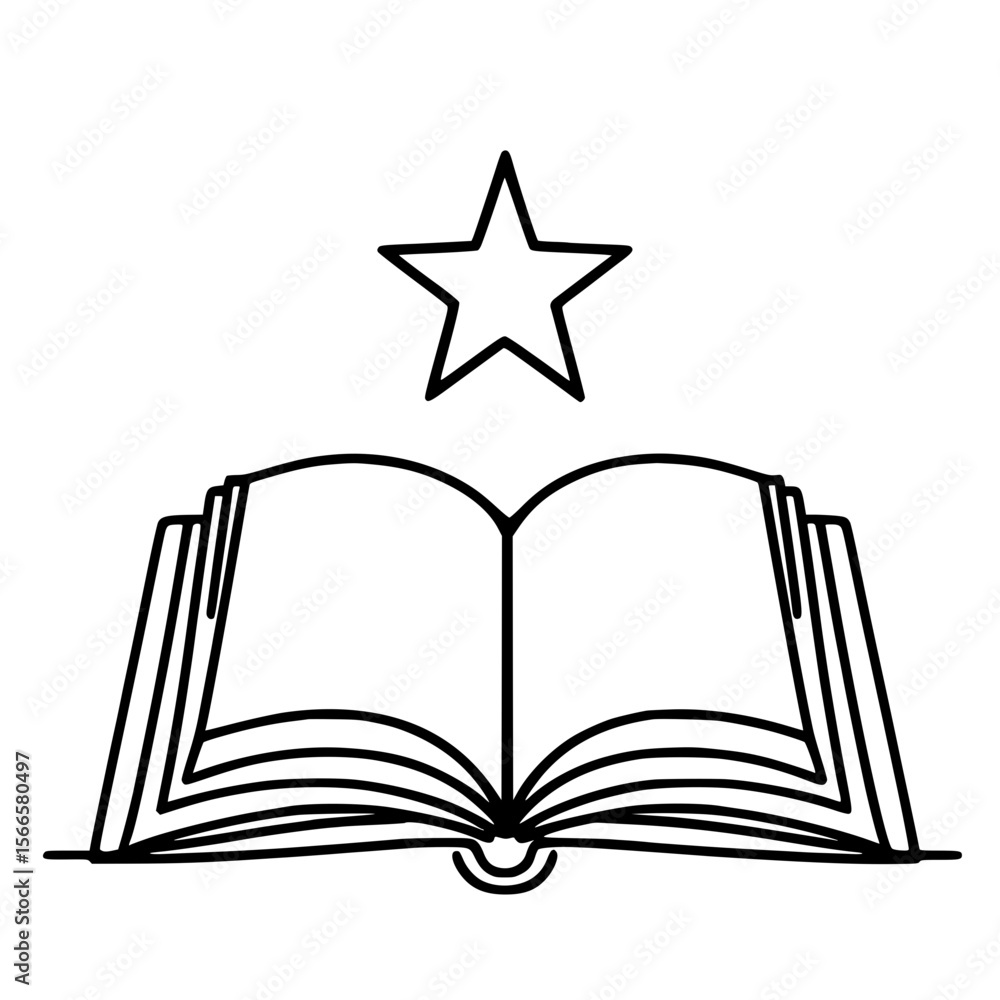 Poster open book with a star above in single line outline vector style
