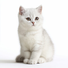 Naklejka premium Adorable British Shorthair Kitten with Plush Fur on White Background