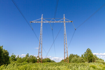 High voltage power line in rural area.