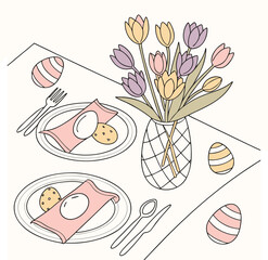 Spring Table Setting with Pastel Decorations - Easter Brunch