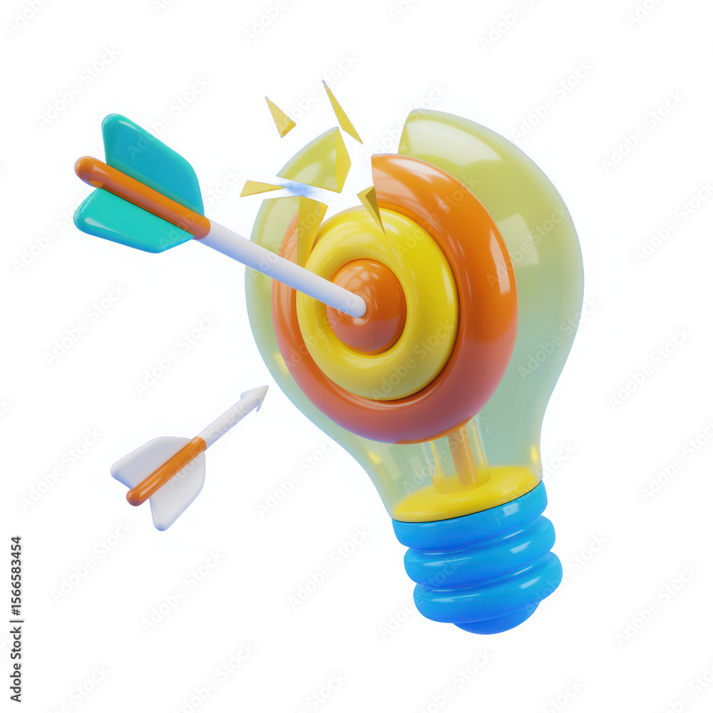 Poster creative idea achieved target hit concept symbolizing success and innovation with arrows hitting a b