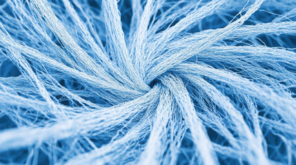Obraz premium Abstract fiber structure in blue. Textile threads and cotton fabric texture background. Detailed close up surface for industry and art.