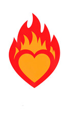 Vector illustration of blazing heart with flame tongues, isolated on transparent background.  Stylized image of a heart in flames. Symbol of love and passion.