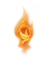 Dove of the Holy Spirit Surrounded by Flames Symbolic Flame Representing the Descent of the Holy Spirit. Transparent background PNG. 