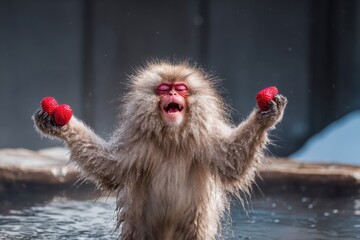 Naklejka premium A monkey's playful display of affection