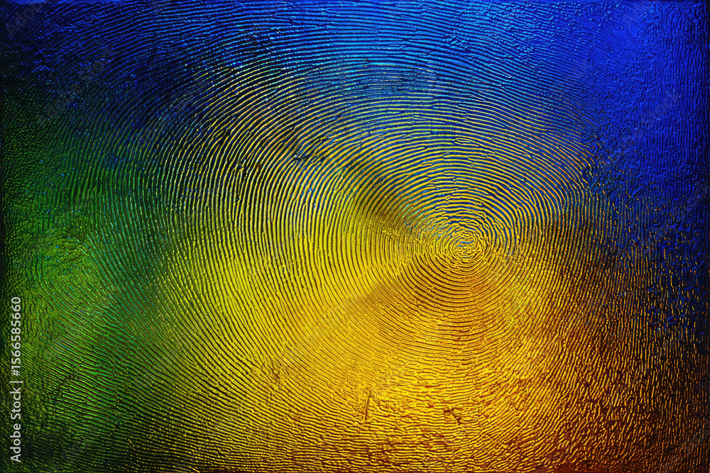 Poster colorful abstract background with subtle fingerprints on glass, featuring concentric circular patter