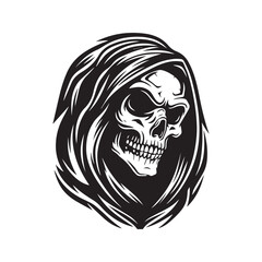 Grim Reaper Skull Silhouette Icon in Hood Vector Illustration