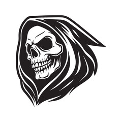 Grim Reaper Skull Silhouette Icon in Hood Vector Illustration