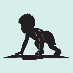 Obraz premium Newborn Push-Up Silhouette Icon Crawling Training Pose