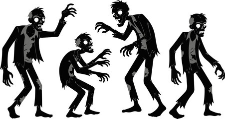 Silhouetted Zombie Walkers in Dark Horror Style